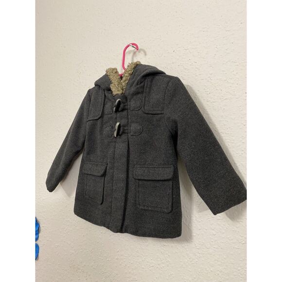 GIRL'S TODDLER SZ 2T CRAZY 8 Charcoal Gray Toggle Zip Wool Coat HOODED WARM - Picture 1 of 7